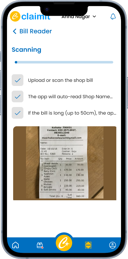 Bill reader screen